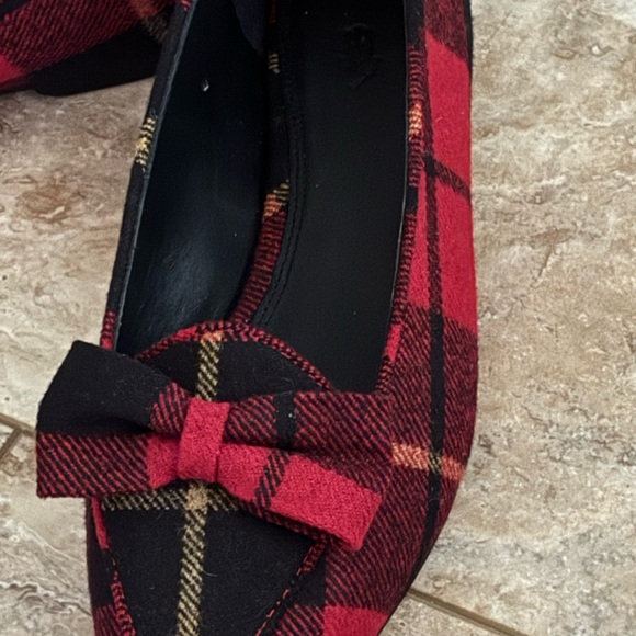 Authentic Polo By Ralph Lauren Tartan Plaid Bow Accented Wool Flats Size 6.5 - Picture 2 of 12